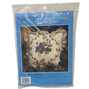 Vintage Embroidery Kit African Violets Pillow Embroidery Kit ‎ NEW 14"x14" NOS